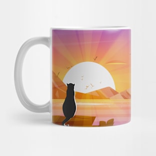 Black Cat Watching The Sunset Mug